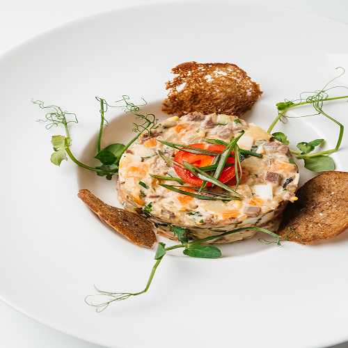 Оливье с языком теленка